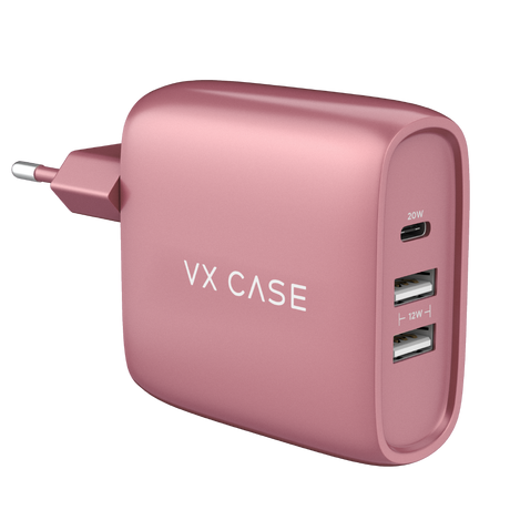 Carregador de Parede com 2 portas USB + 1 Type-C Turbo 32W Turbo Rose